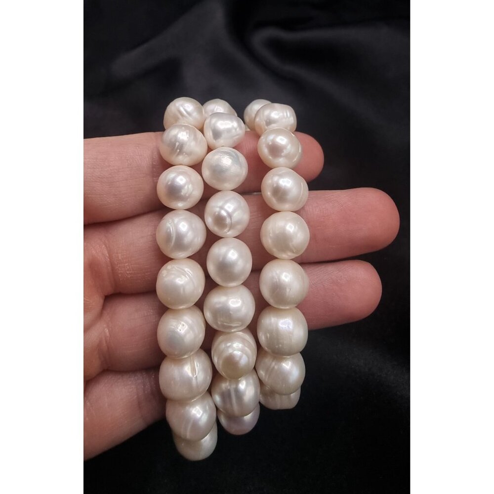 Freshwater Pearl Stretch Bracelets Set Of 3 Elegant White Beaded Jewelry For Wom